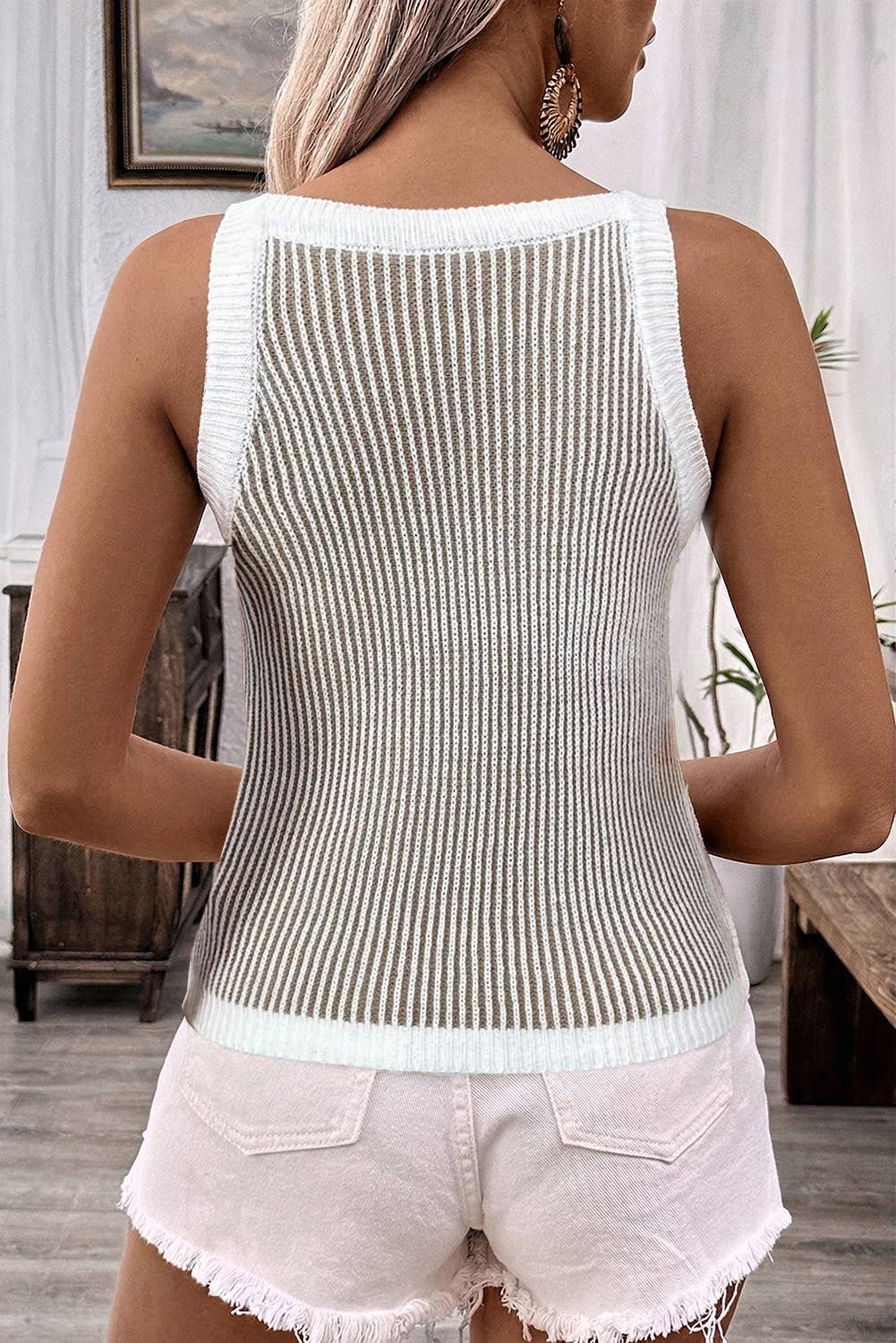 Contrast Trim Ribbed Knit Sweater Tank Top