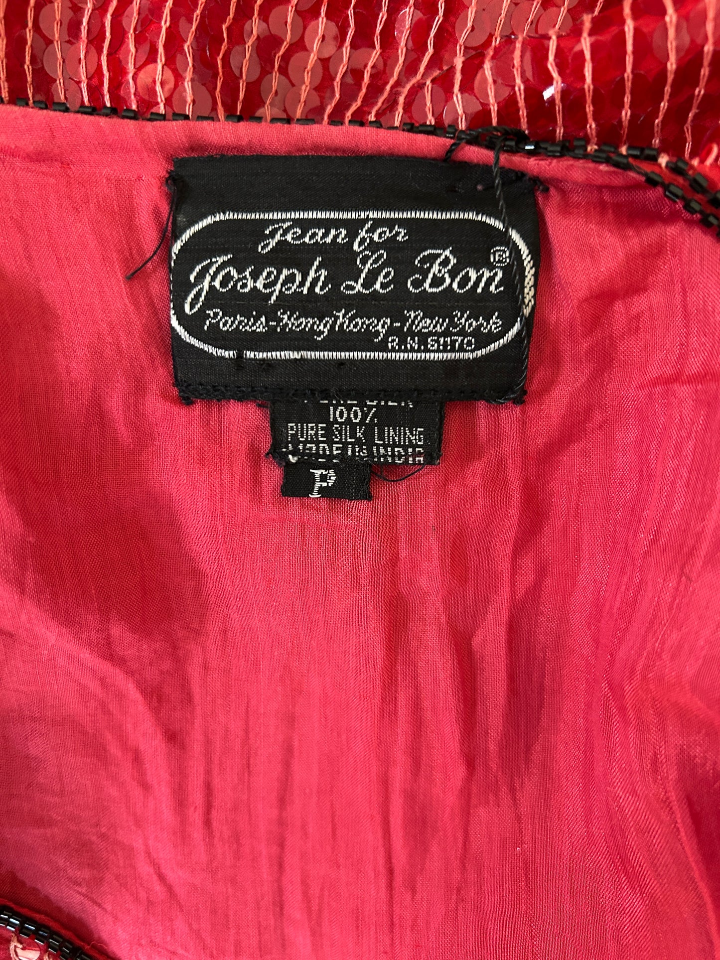 Jean for Joseph Vintage red sequin with black bow and silk lining blouse