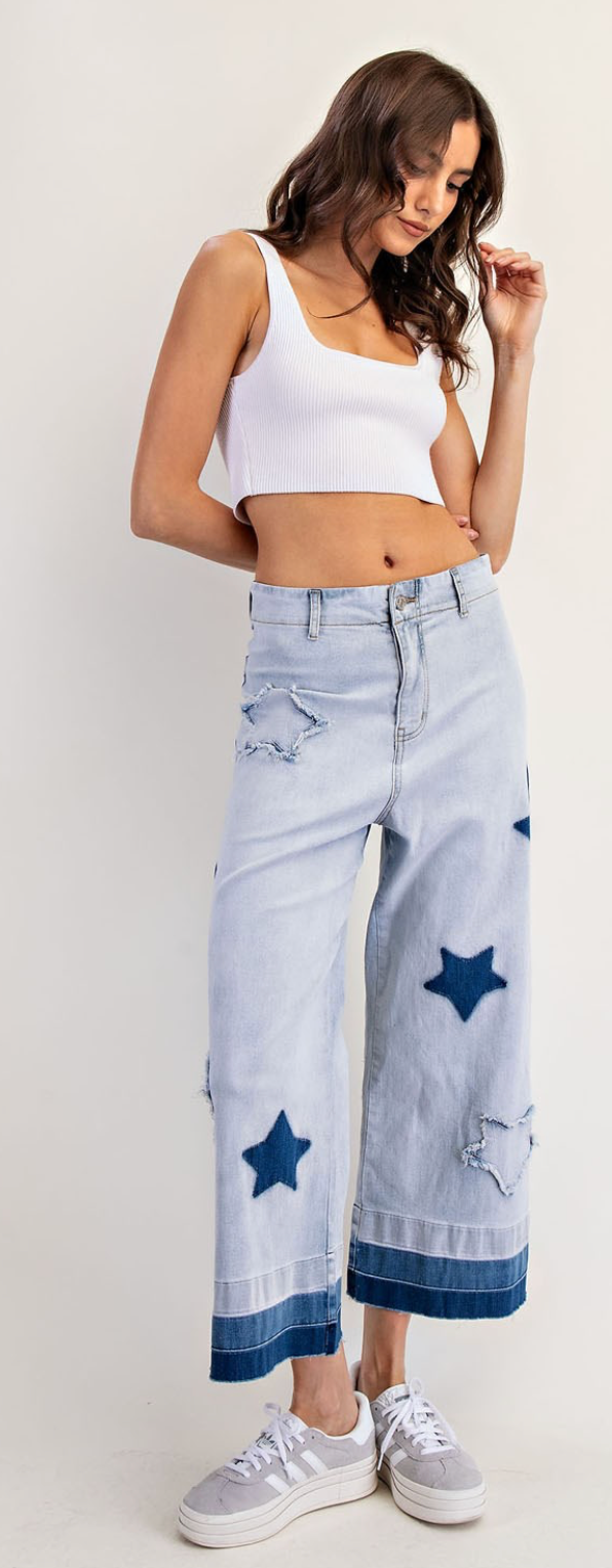 Mineral Washed Frayed Star Patch Jeans