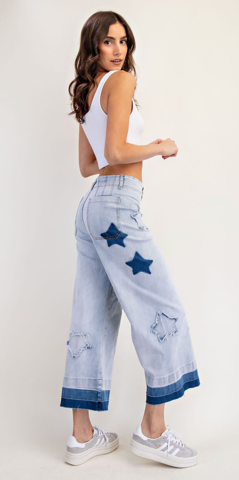 Mineral Washed Frayed Star Patch Jeans