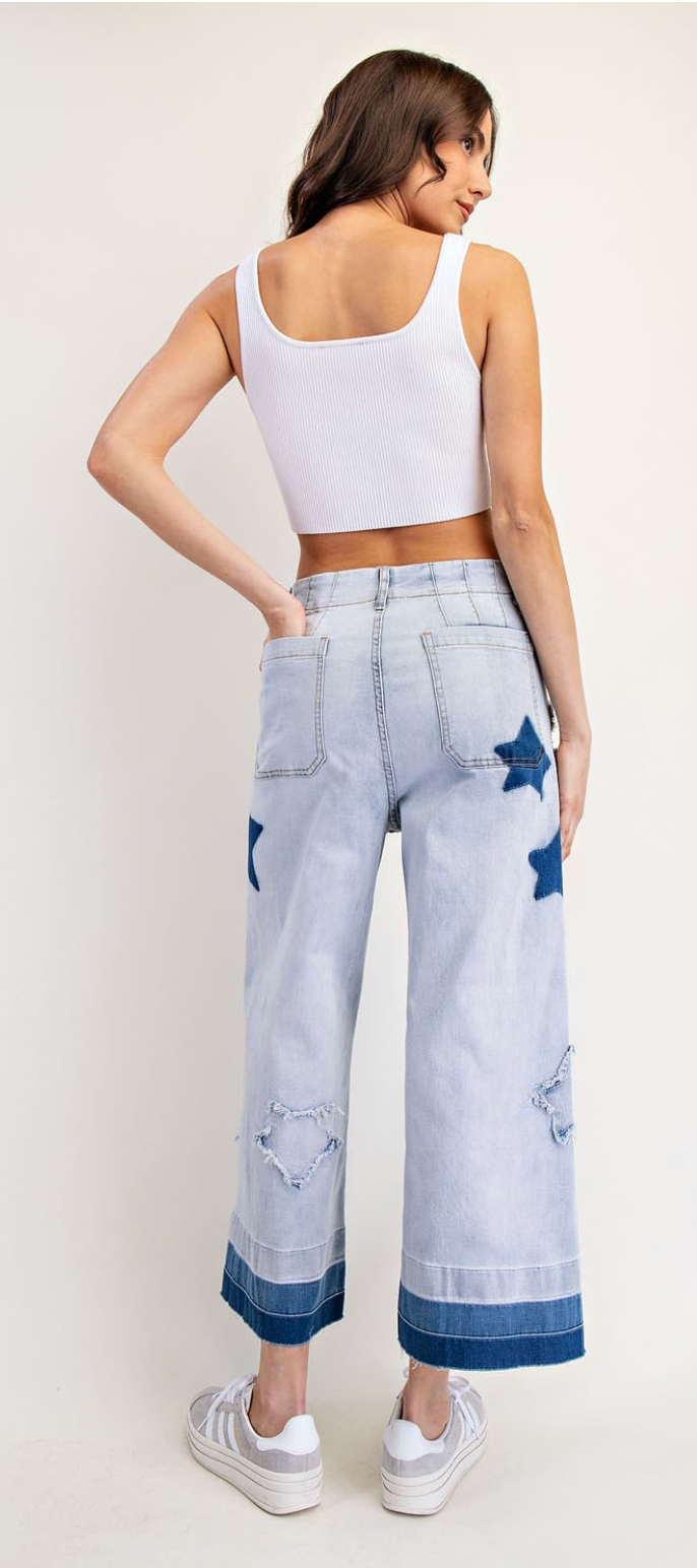 Mineral Washed Frayed Star Patch Jeans