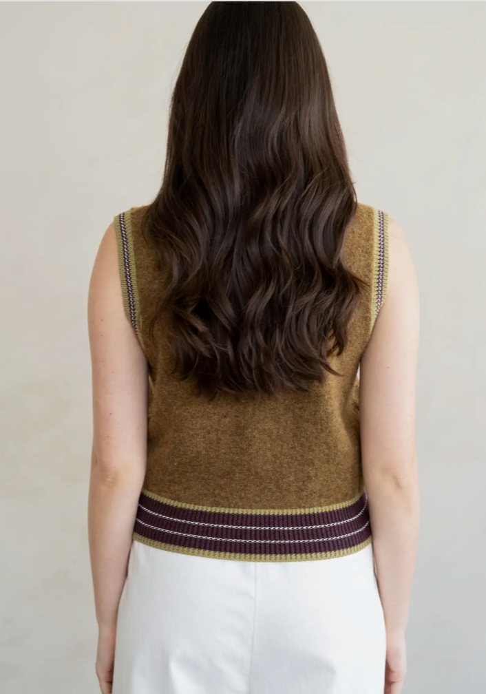 Zoe Rib Striped Detail Crew Neck Sweater Vest