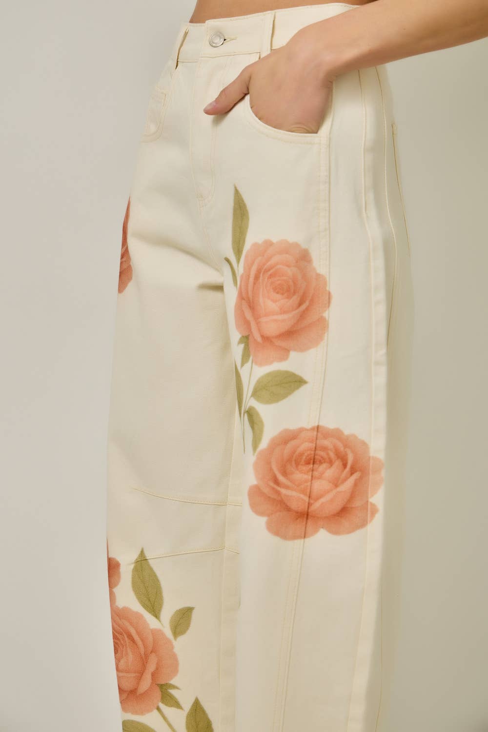 Floral Printed Denim Barrel Jeans
