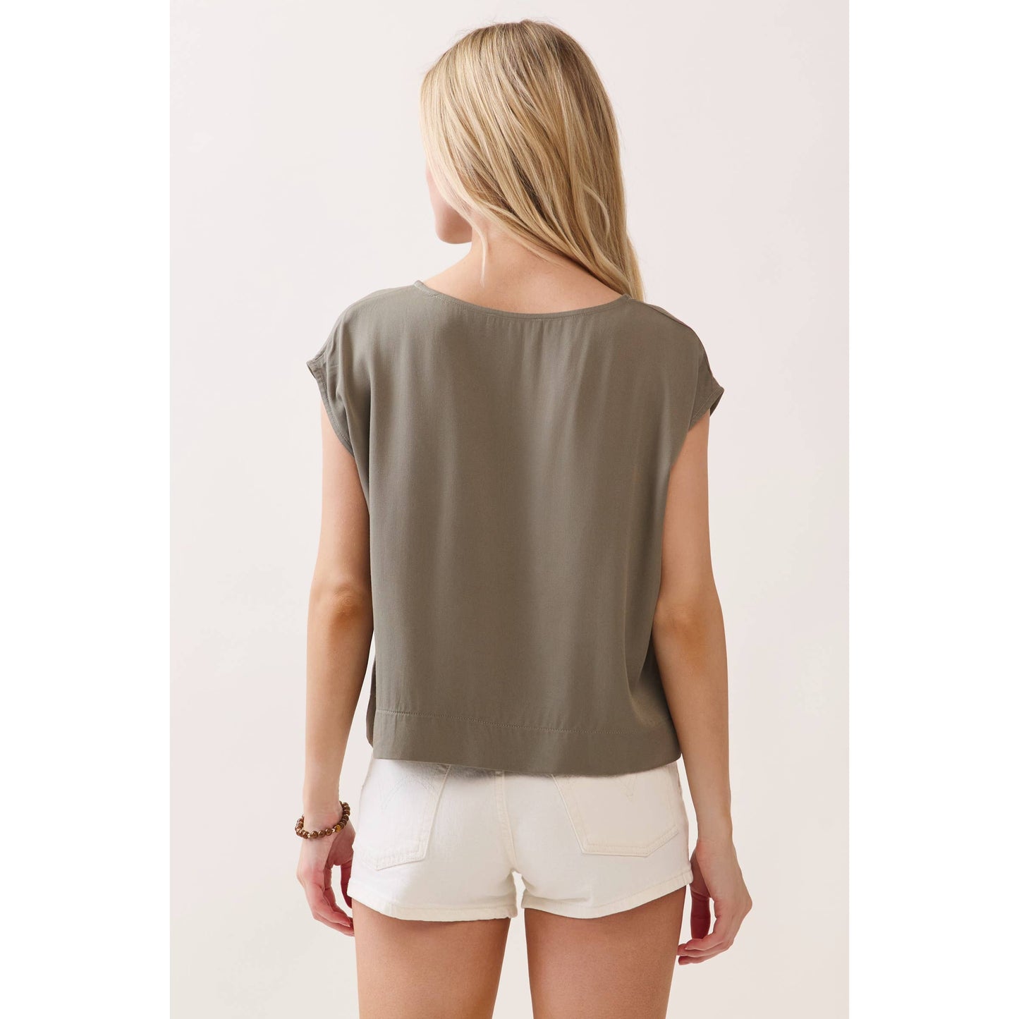 Woven Boxy Top with Extended Sleeve and Round Neck