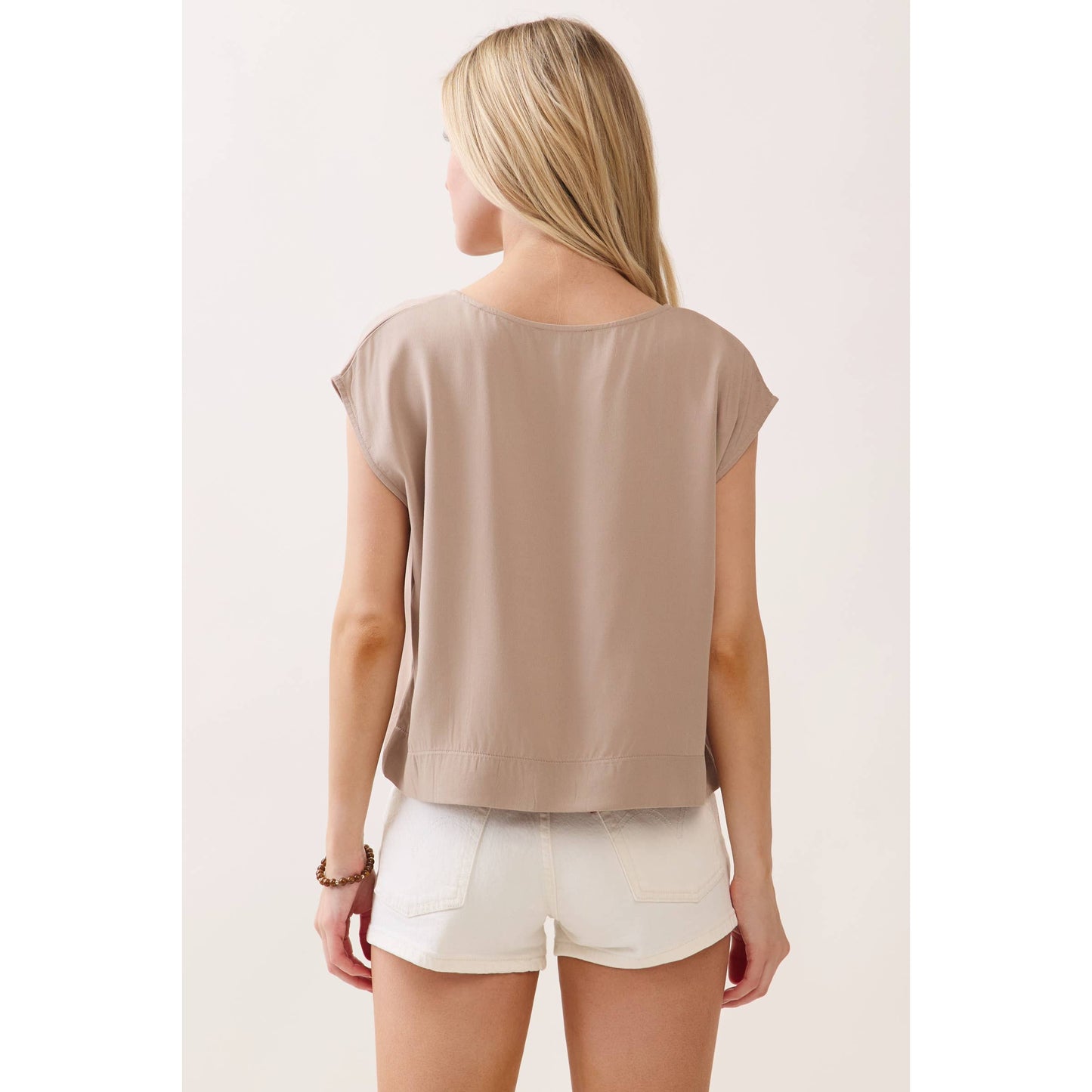 Woven Boxy Top with Extended Sleeve and Round Neck