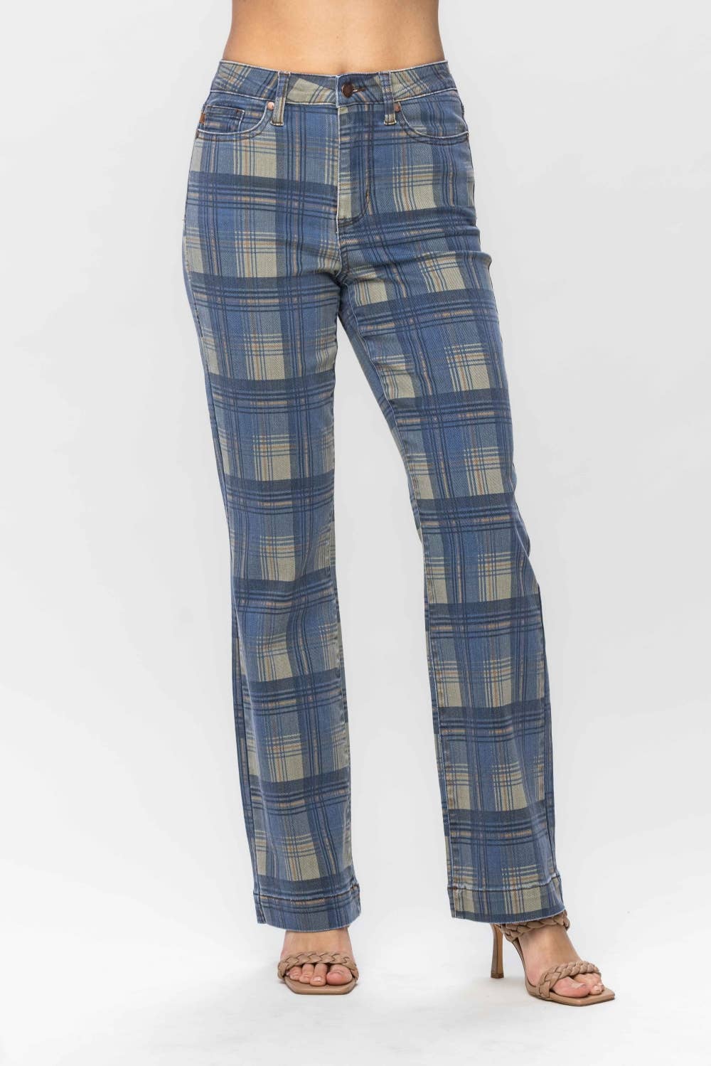 Vintage Look Plaid Straight Jeans