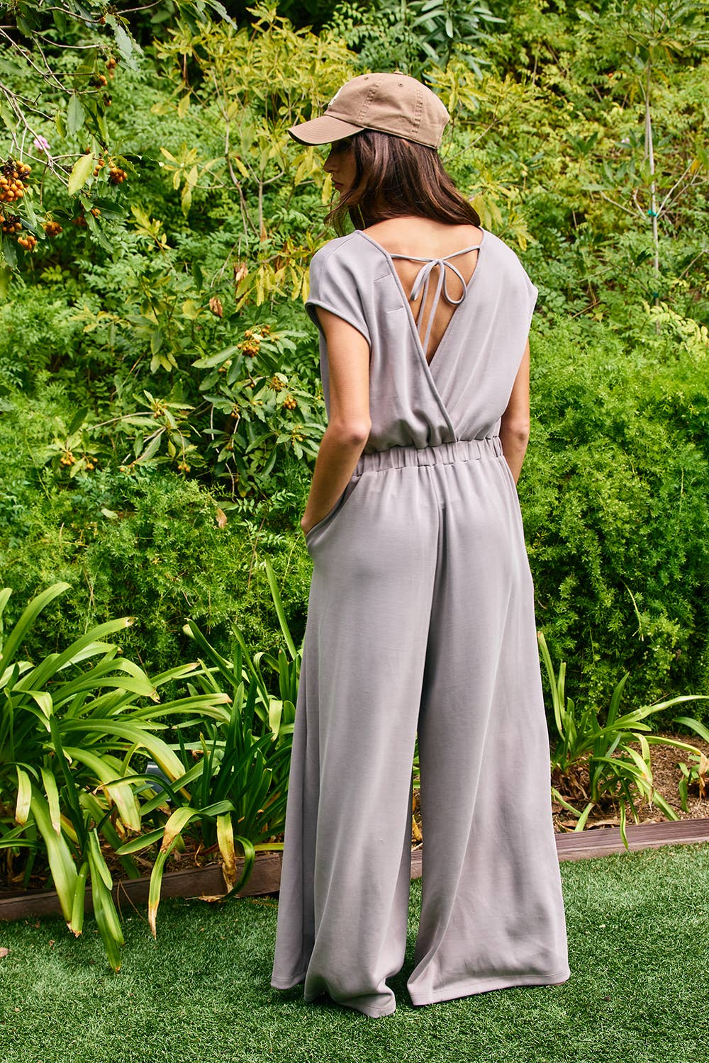 Solid Scuba Open Front Wide Leg Jumpsuit