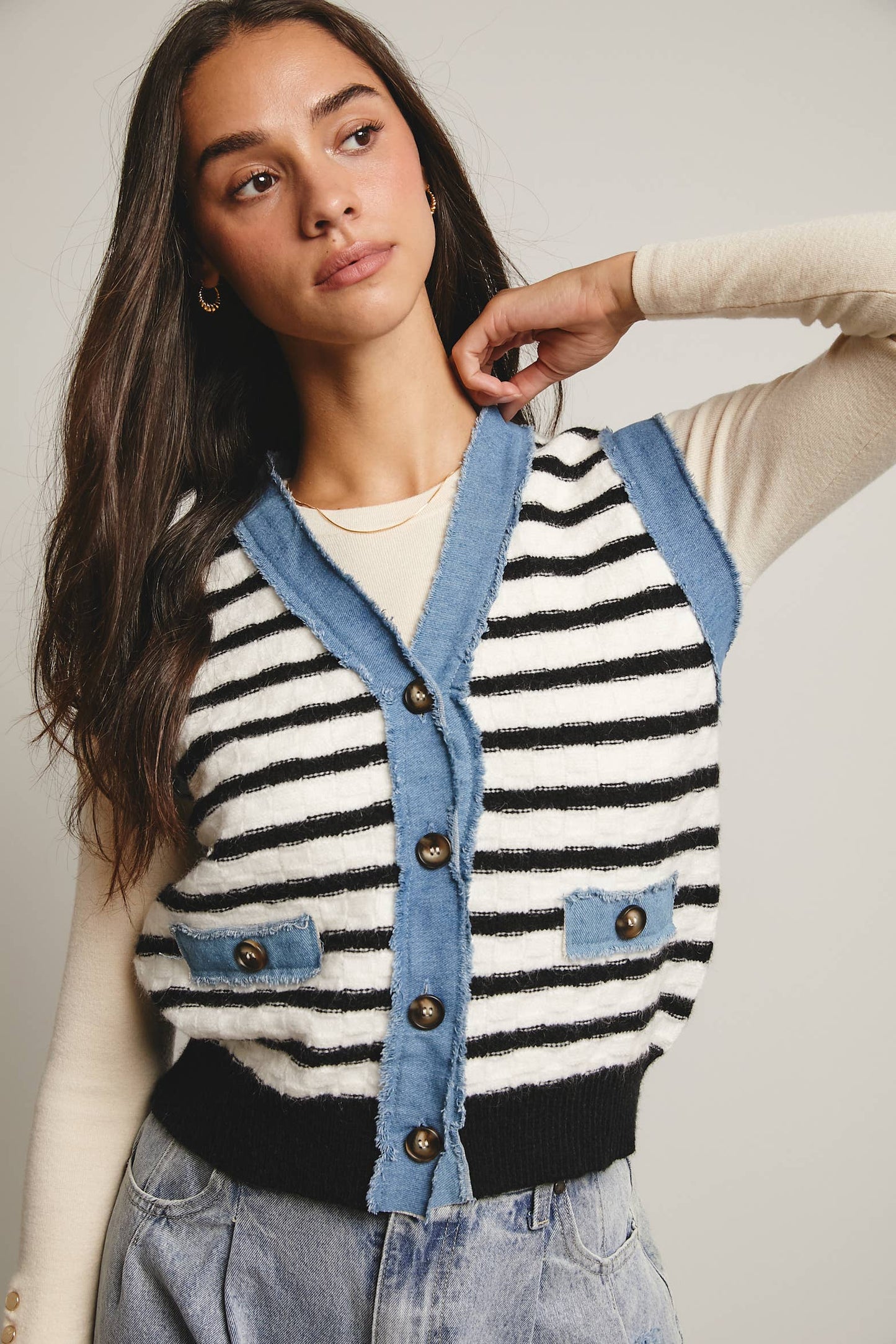 Denim Trim Knit Vest FSW0009