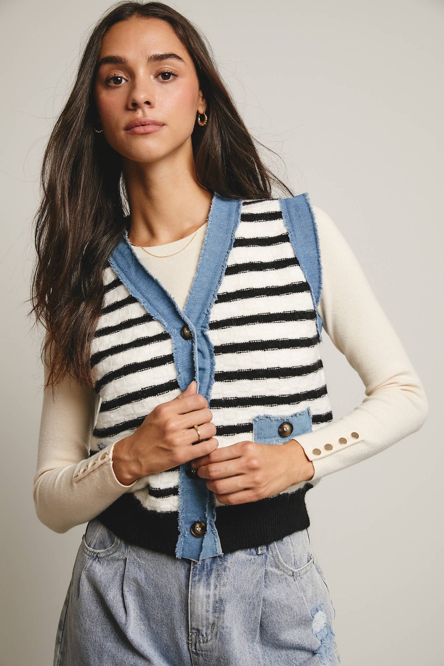 Denim Trim Knit Vest FSW0009