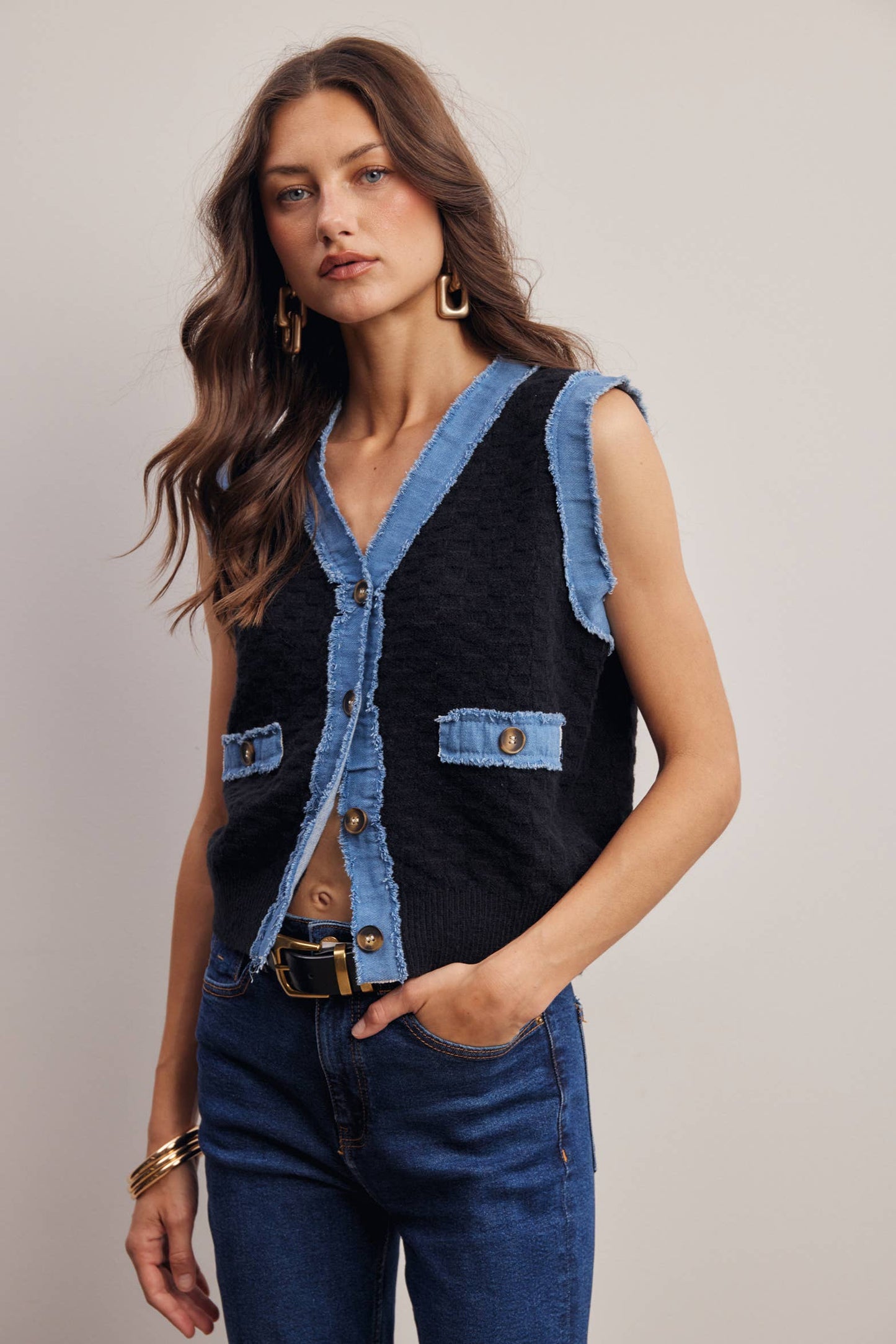Denim Trim Knit Vest FSW0009