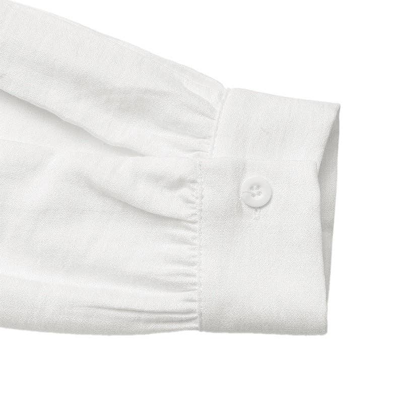 White Ruffle-Trim Stand Collar Blouse