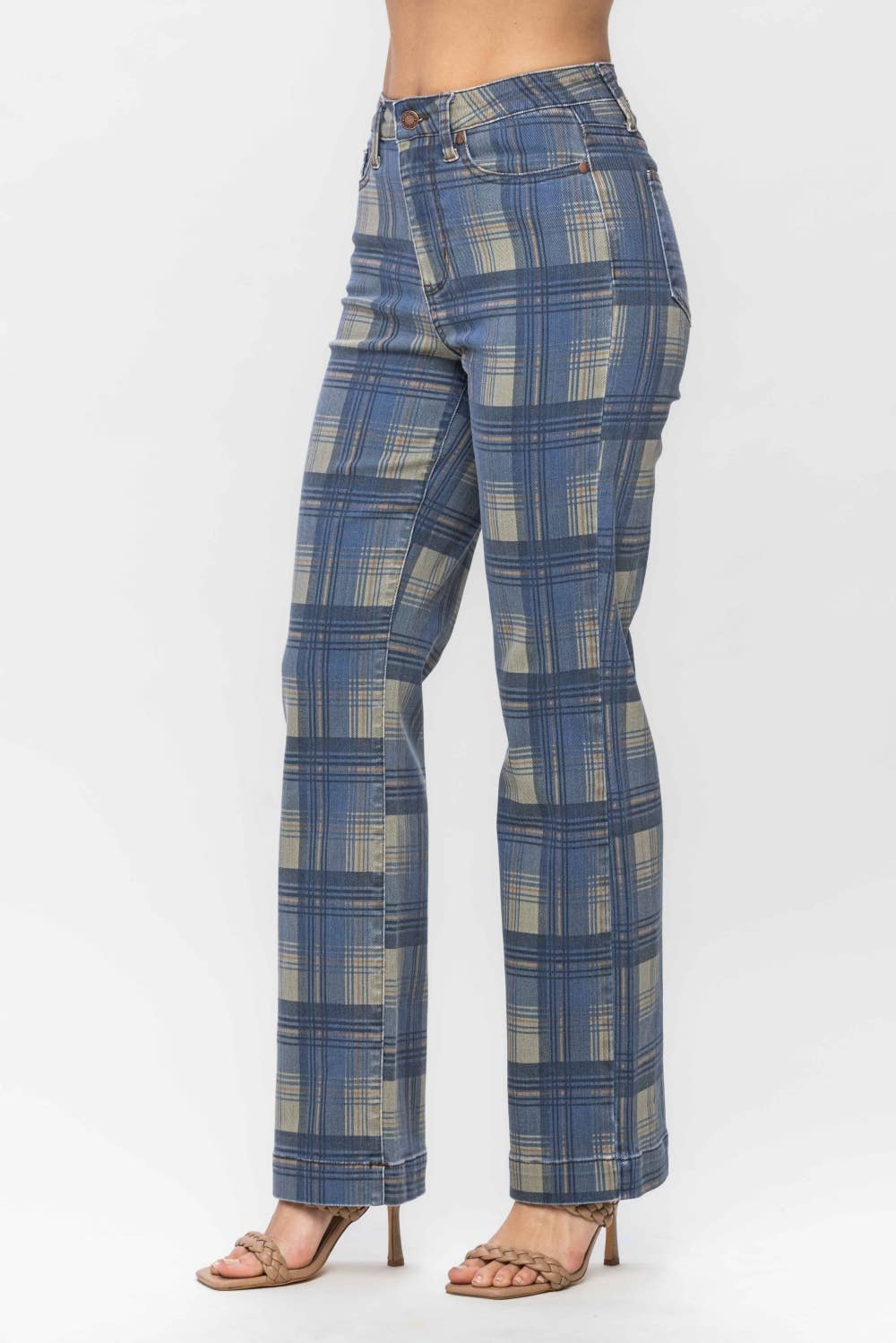 Vintage Look Plaid Straight Jeans