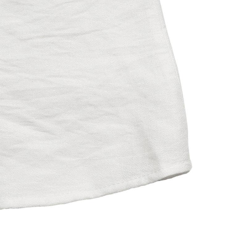 White Ruffle-Trim Stand Collar Blouse