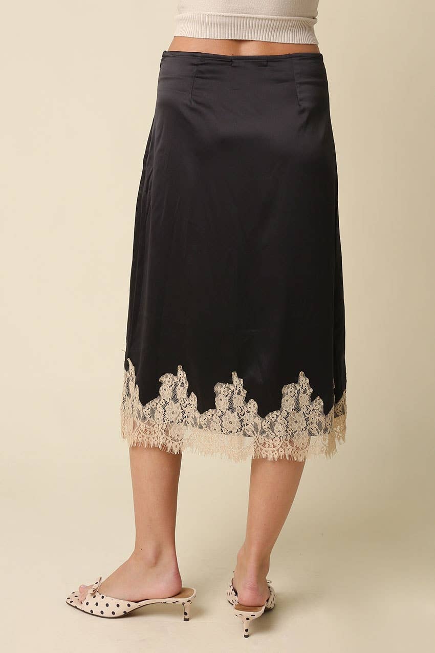 Lois Lace Trim Satin Midi Skirt