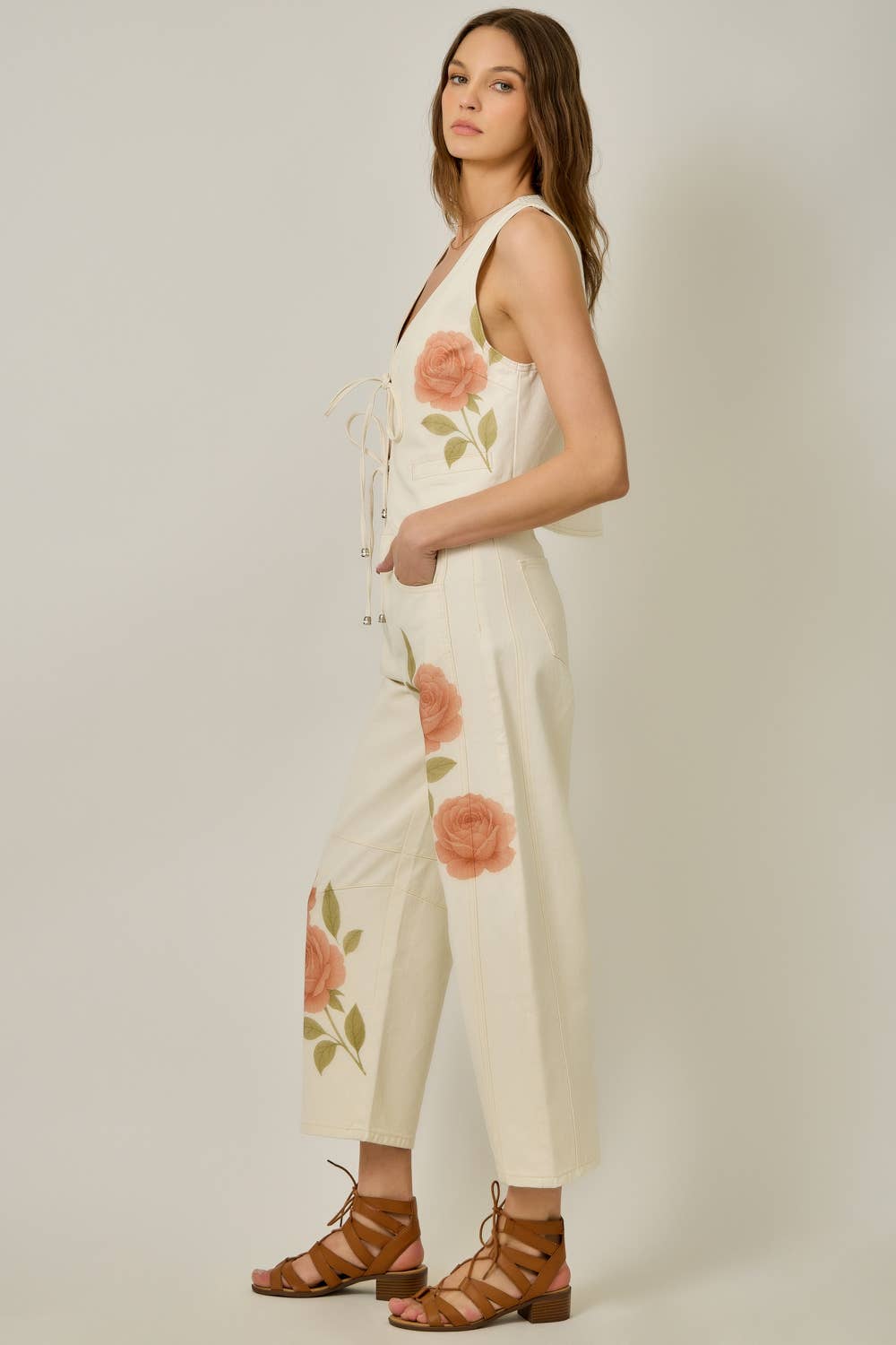 Floral Printed Denim Barrel Jeans