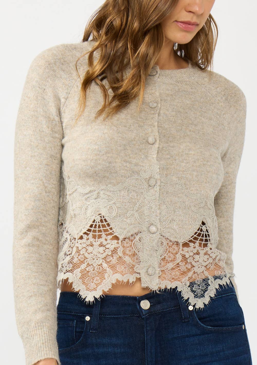 Lace Trim Button Front Cardigan