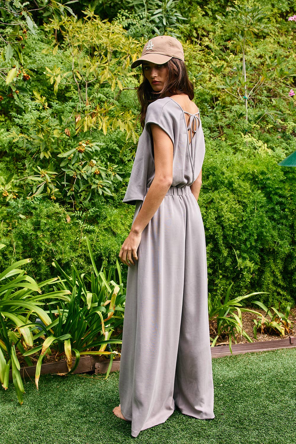 Solid Scuba Open Front Wide Leg Jumpsuit