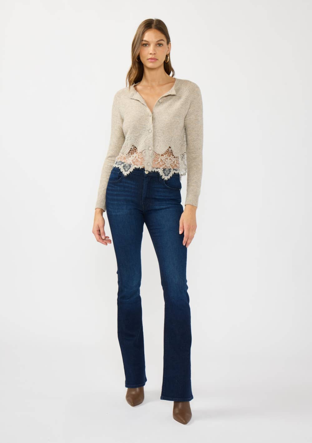 Lace Trim Button Front Cardigan