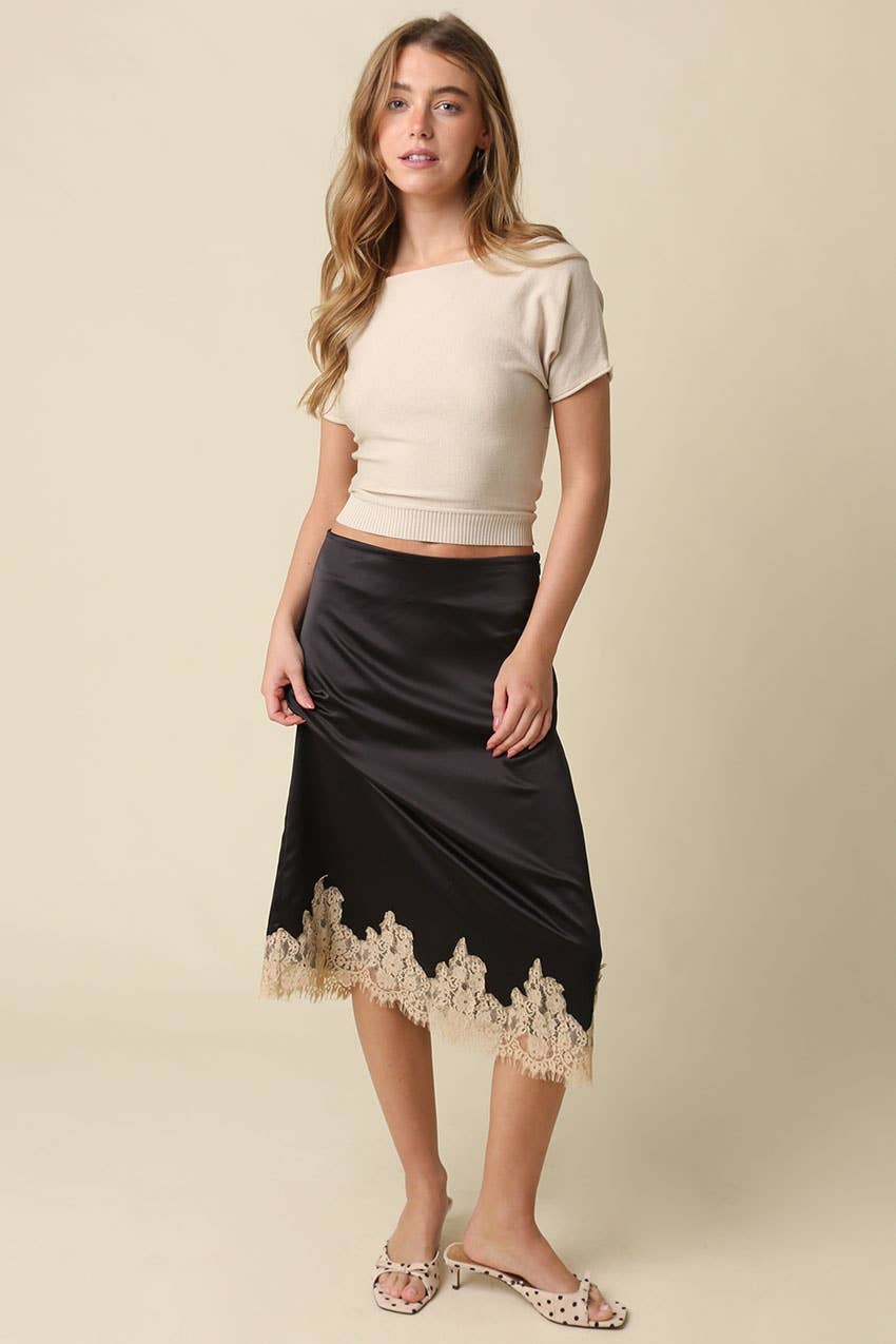 Lois Lace Trim Satin Midi Skirt