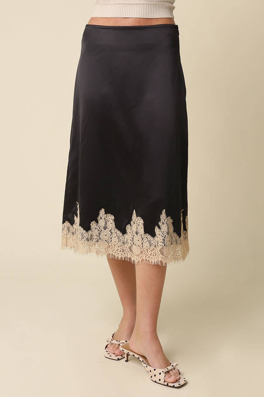Lois Lace Trim Satin Midi Skirt