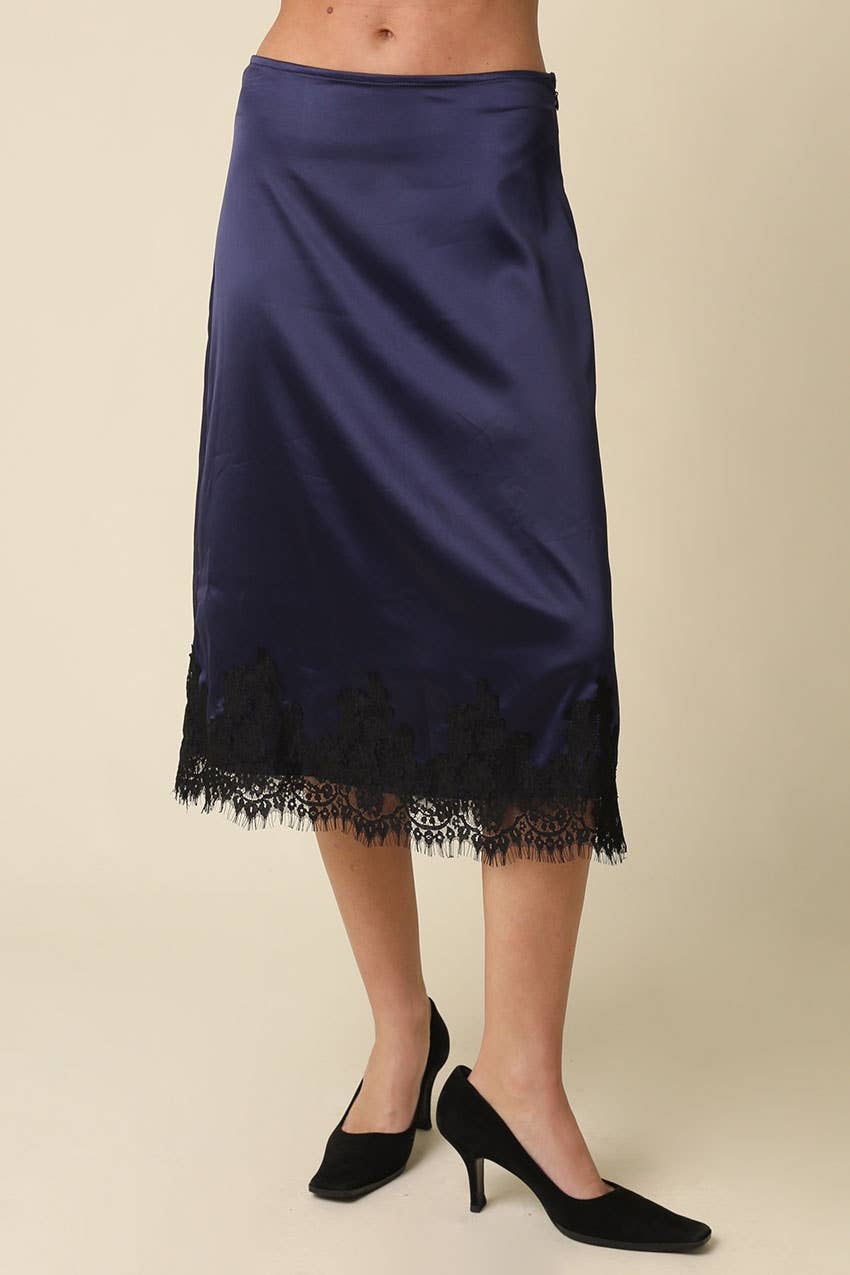Lois Lace Trim Satin Midi Skirt