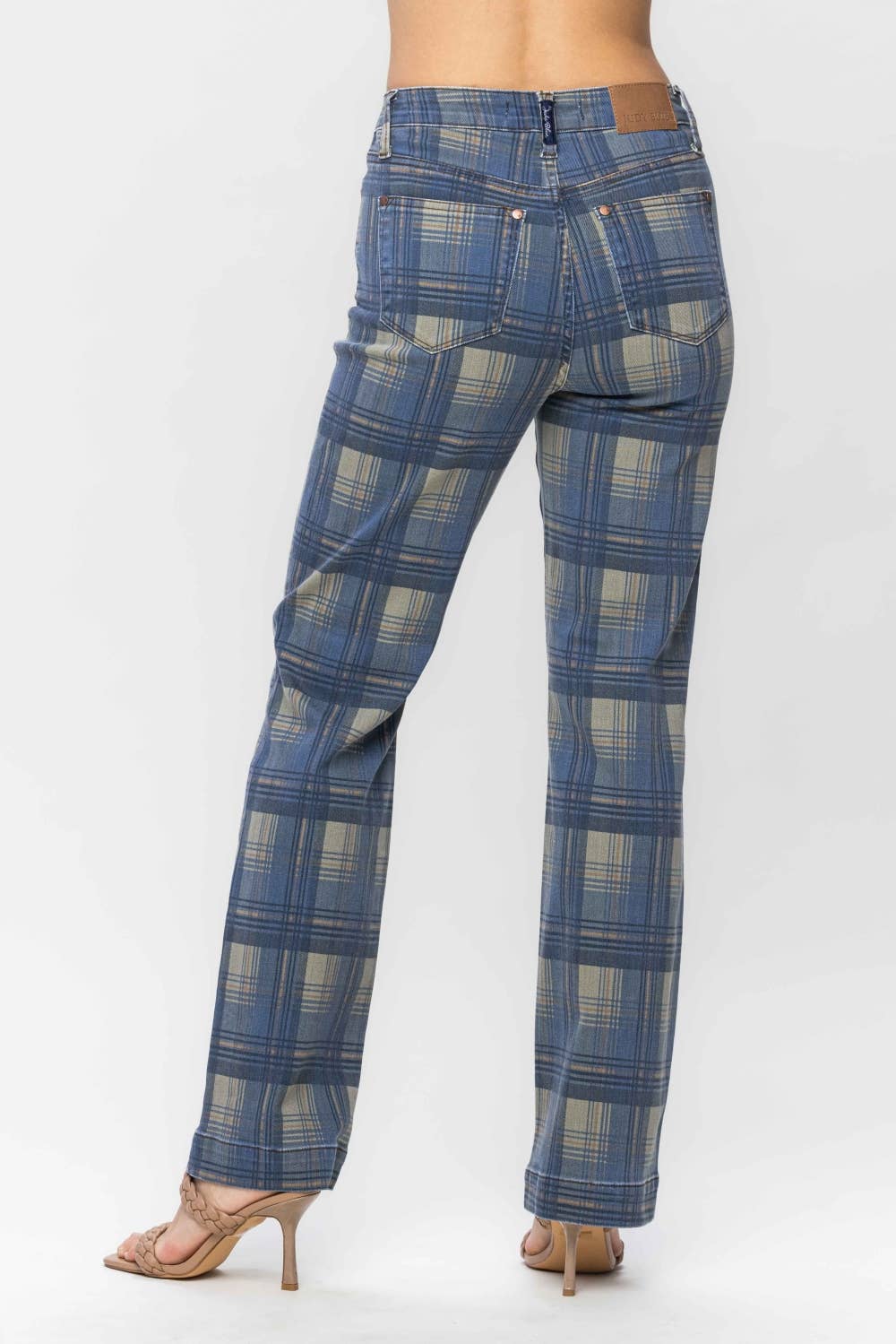 Vintage Look Plaid Straight Jeans