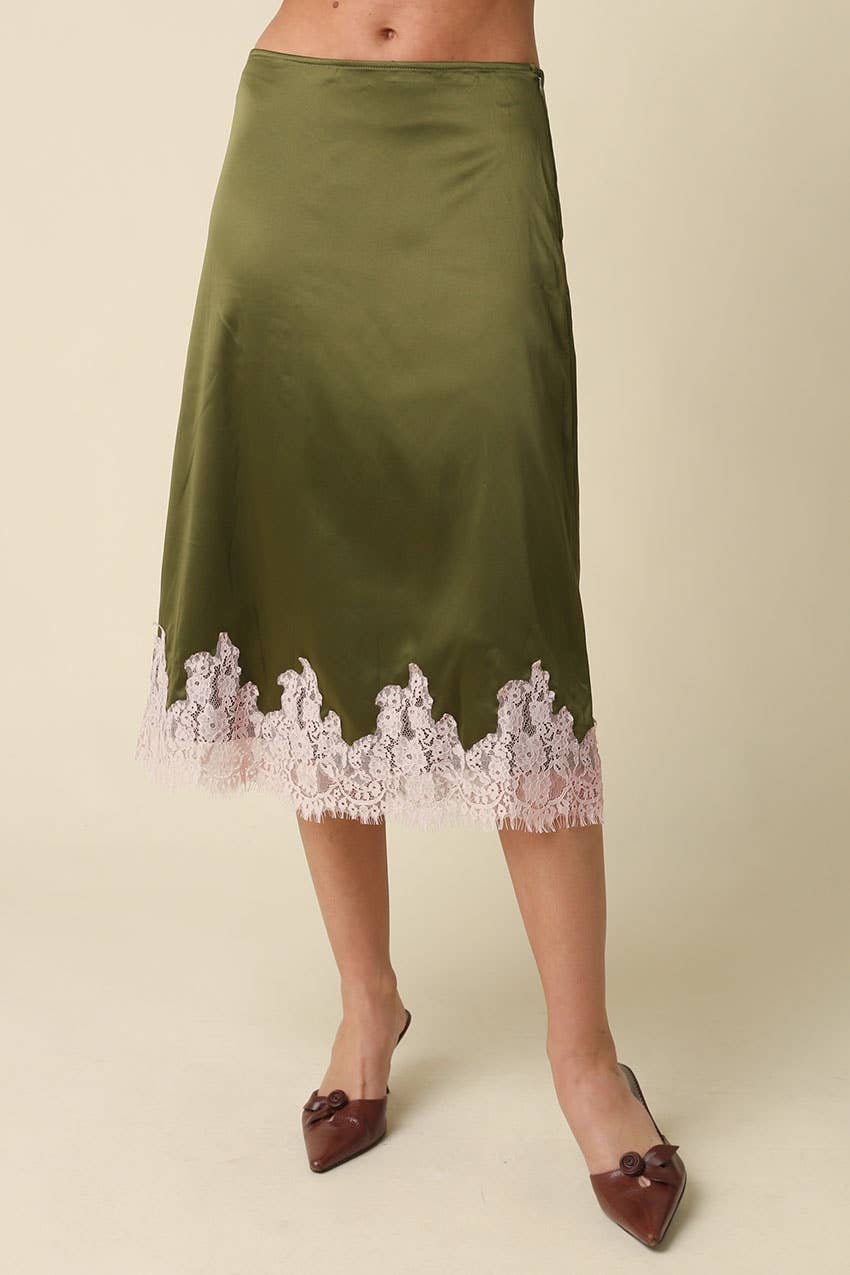 Lois Lace Trim Satin Midi Skirt