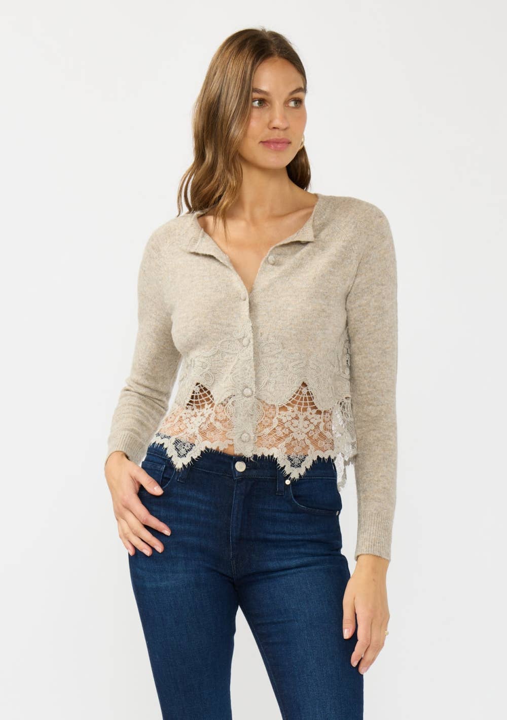 Lace Trim Button Front Cardigan