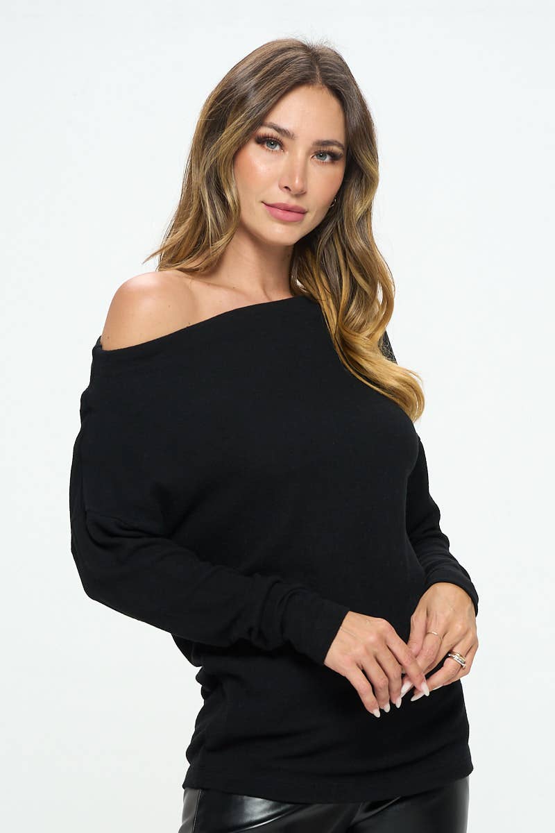Ellie Brushed Knit Off the Shoulder Top