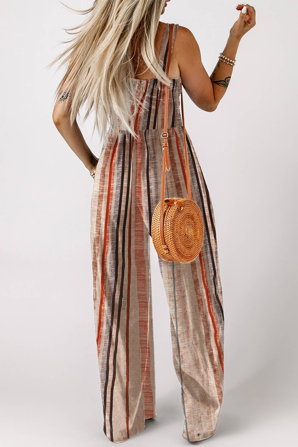 Square Neck Sleeveless Smocked Bodice Wide Leg Jumpsuit