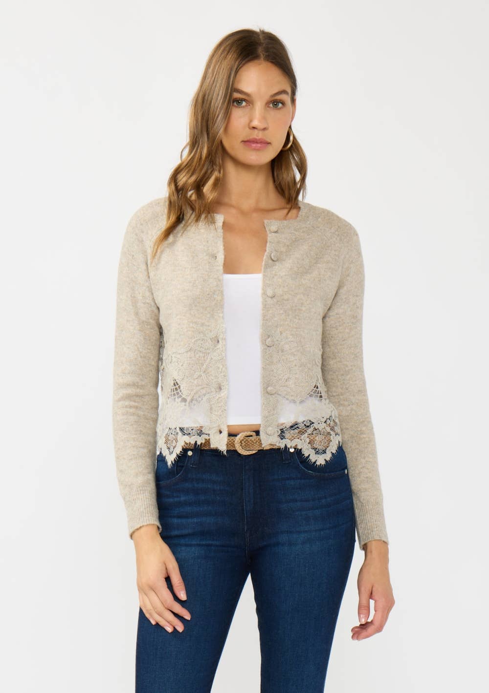 Lace Trim Button Front Cardigan