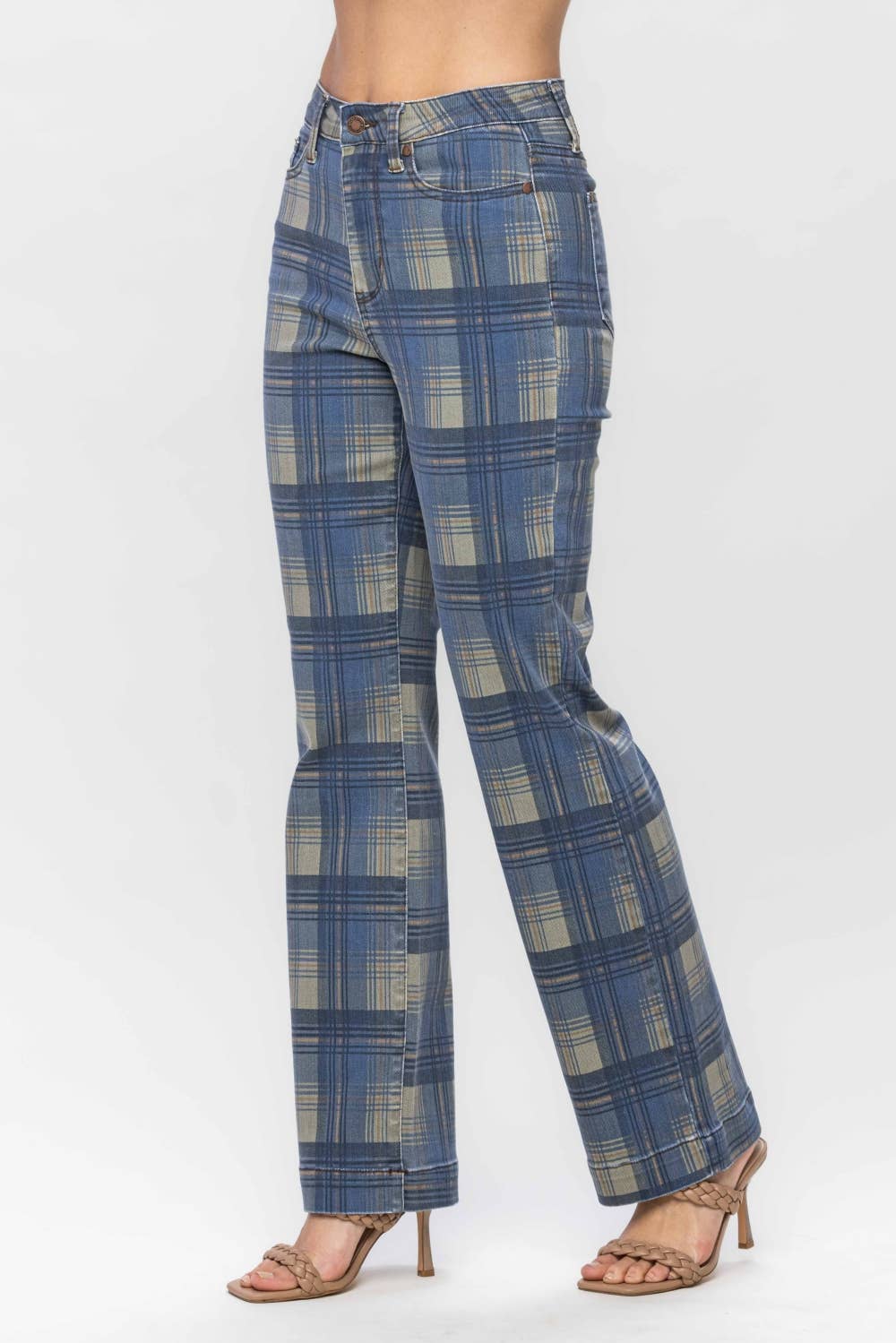 Vintage Look Plaid Straight Jeans