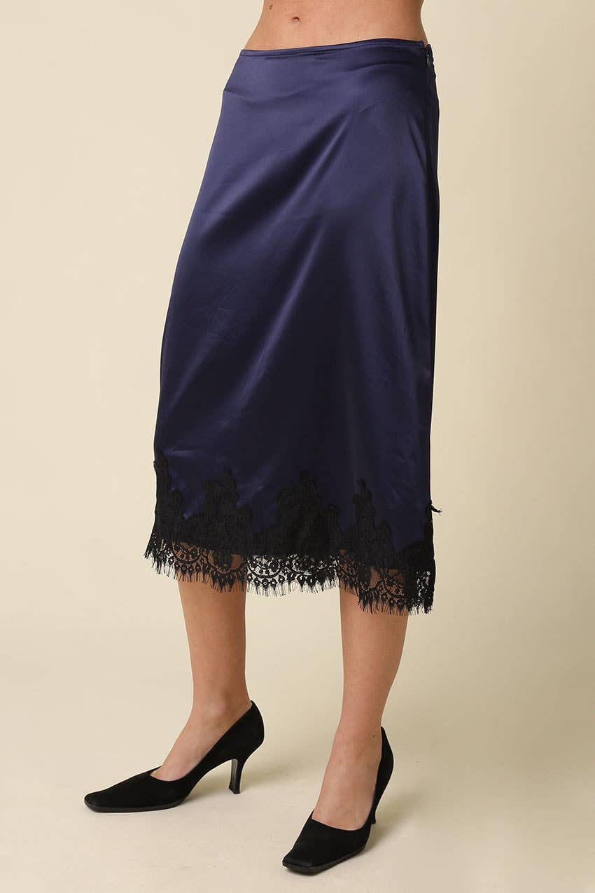 Lois Lace Trim Satin Midi Skirt