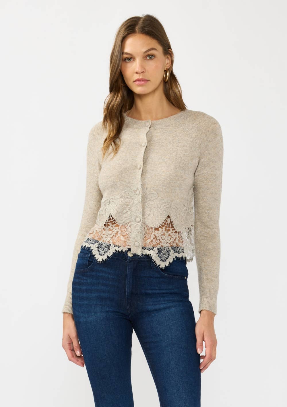 Lace Trim Button Front Cardigan