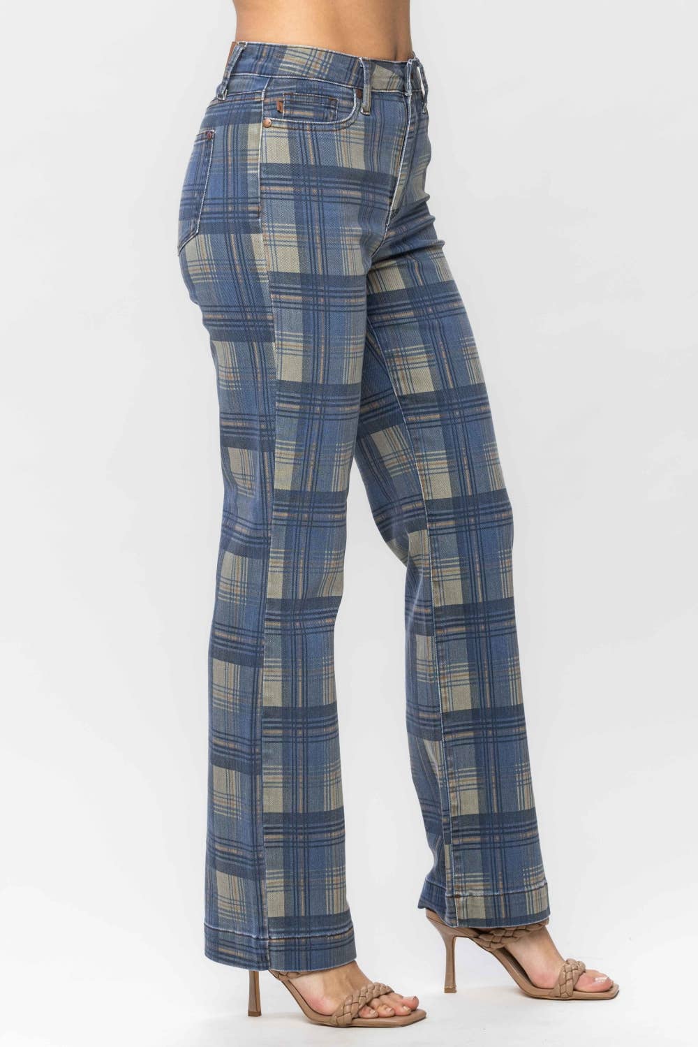 Vintage Look Plaid Straight Jeans