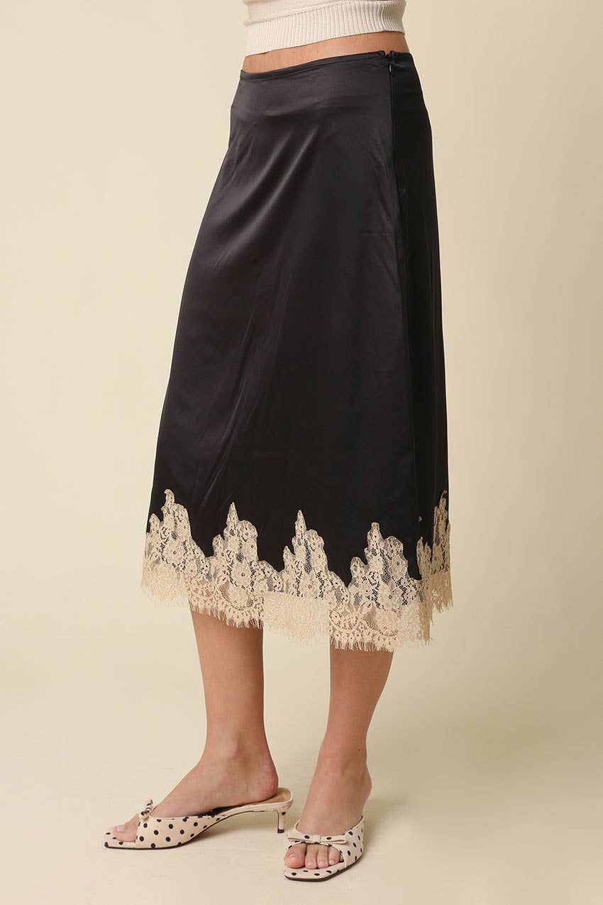 Lois Lace Trim Satin Midi Skirt