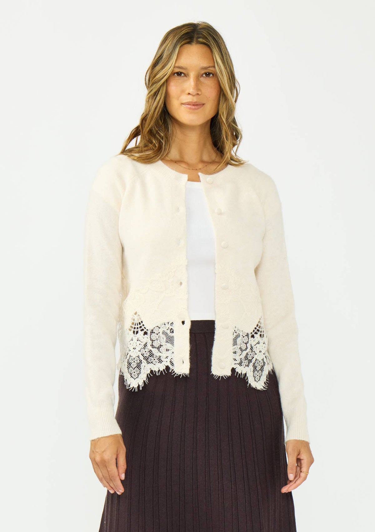 Lace Trim Button Front Cardigan