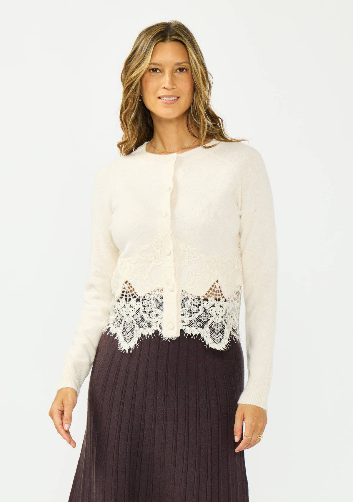 Lace Trim Button Front Cardigan