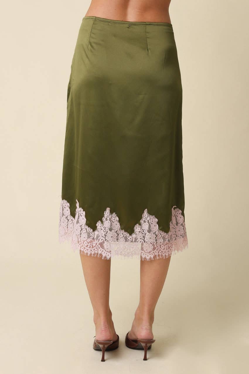 Lois Lace Trim Satin Midi Skirt