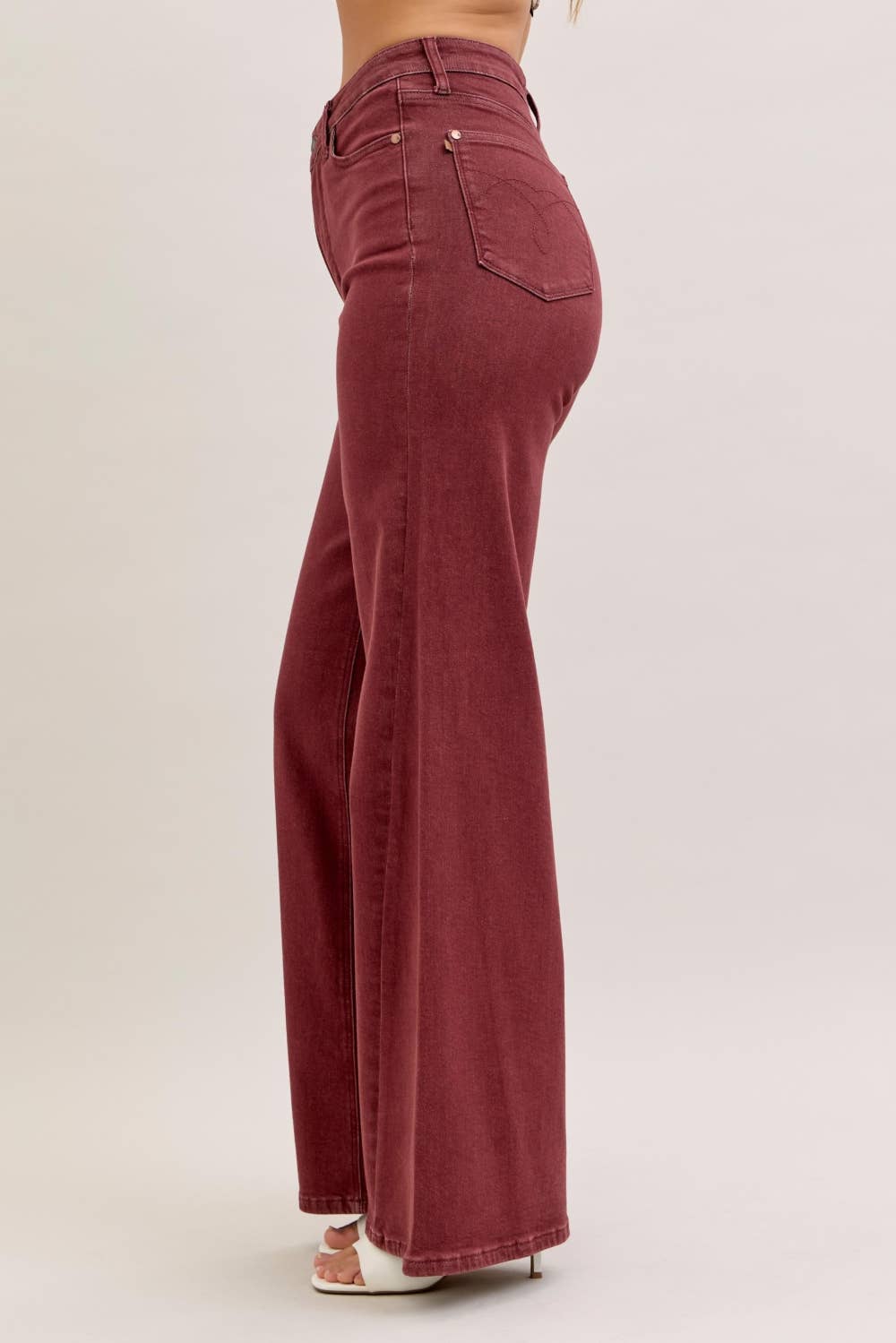 Retro Wide With Twisted Seams Burgundy Jeans