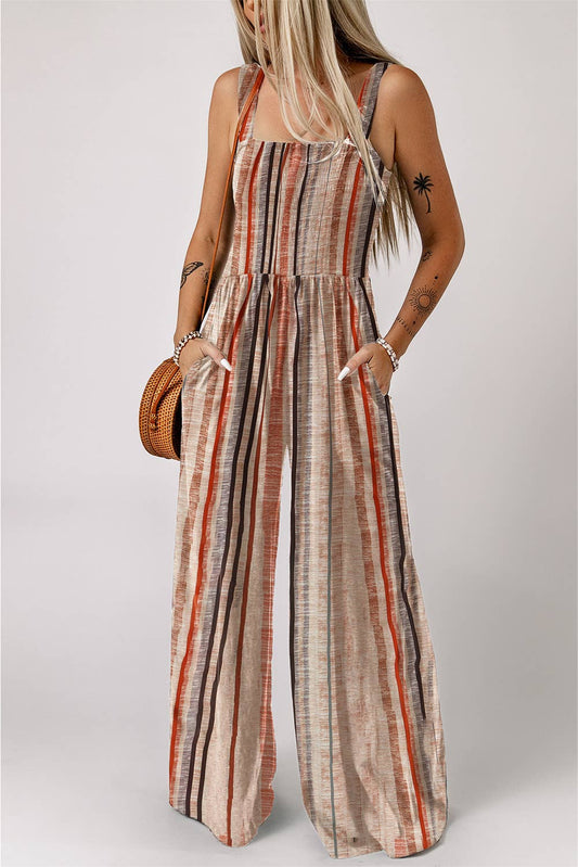 Square Neck Sleeveless Smocked Bodice Wide Leg Jumpsuit