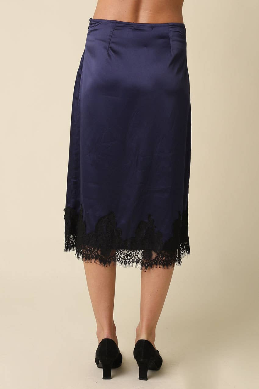 Lois Lace Trim Satin Midi Skirt