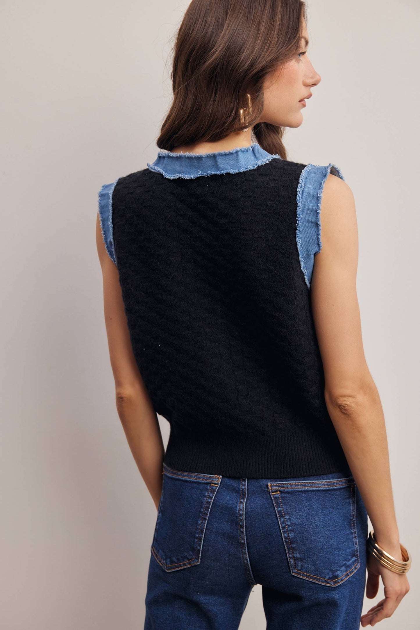 Denim Trim Knit Vest FSW0009