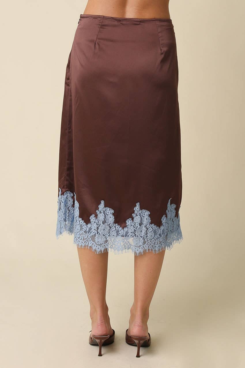 Lois Lace Trim Satin Midi Skirt