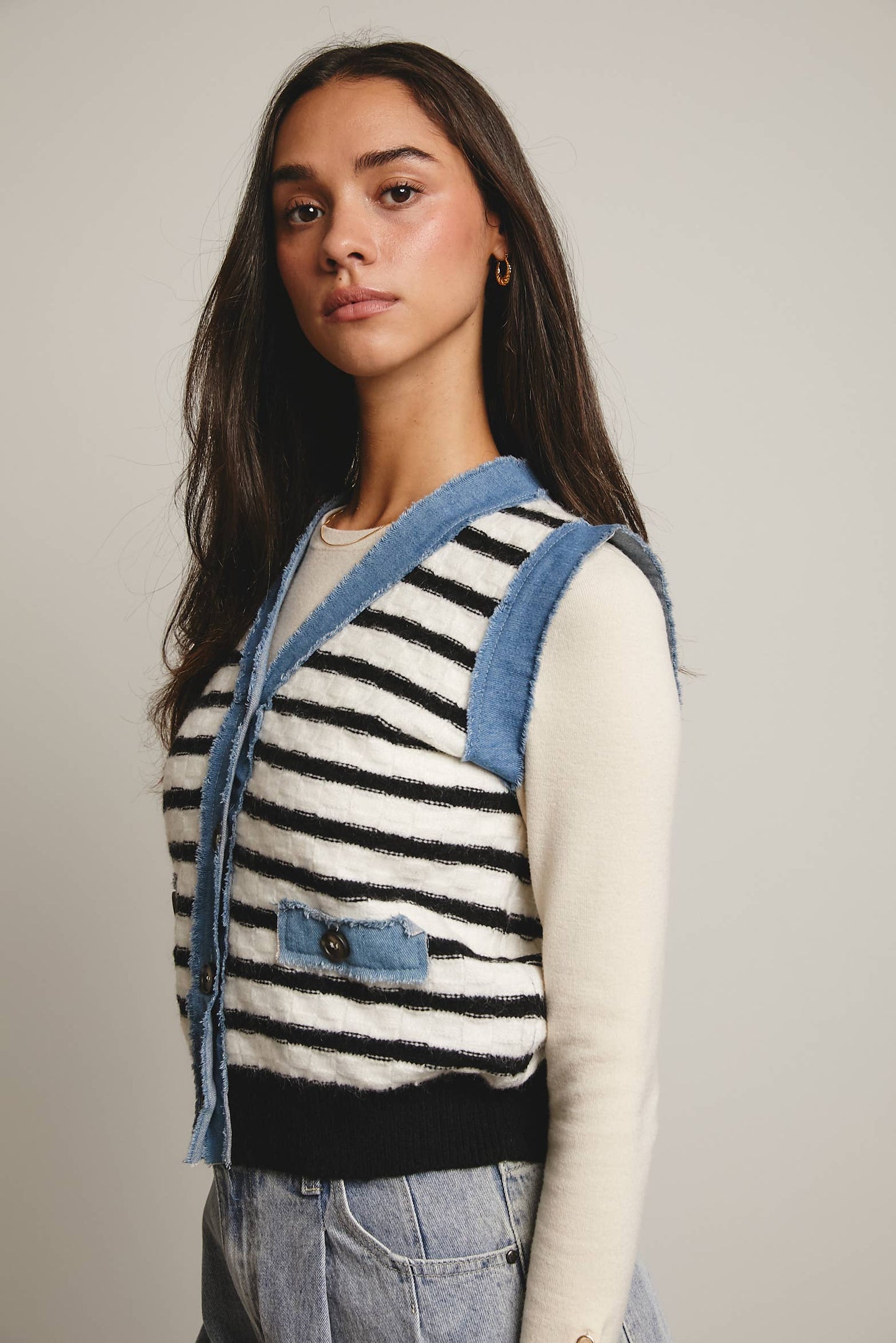 Denim Trim Knit Vest FSW0009