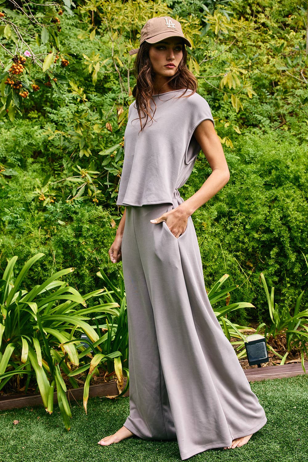 Solid Scuba Open Front Wide Leg Jumpsuit