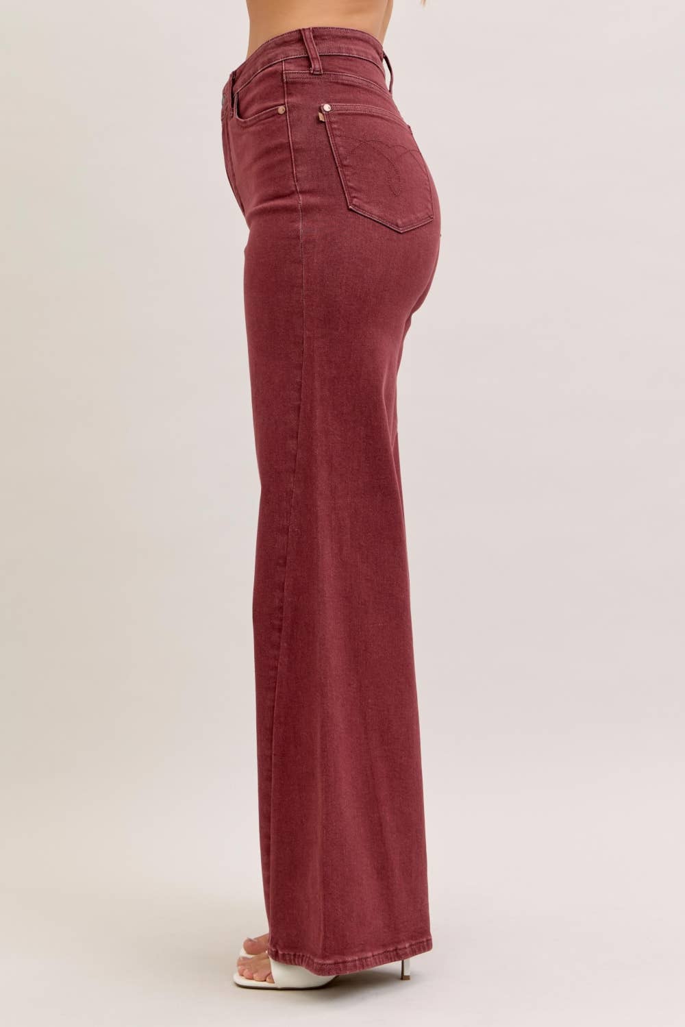 Retro Wide With Twisted Seams Burgundy Jeans