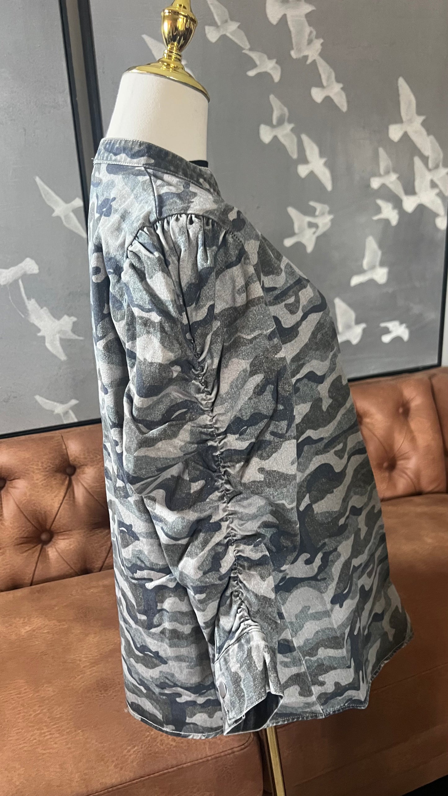 Cami Ruched Sleeve Camo Jacket