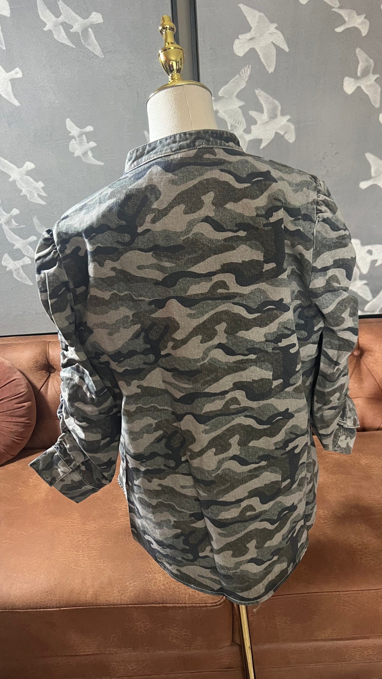 Cami Ruched Sleeve Camo Jacket
