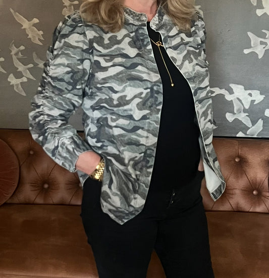 Cami Ruched Sleeve Camo Jacket